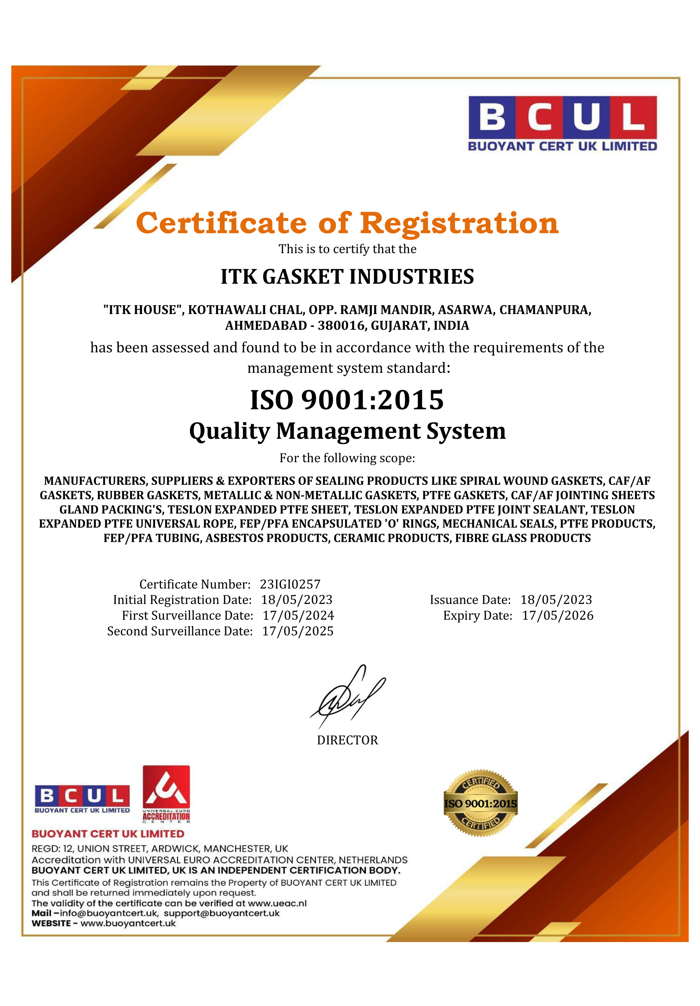 ISO 9001 ITK GASKET INDUSTRIES